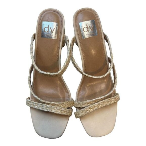 Dolce Vita Womens Myla Square Toe Braided Raffia Block Heel Sandals Beige Size 9 - Picture 2 of 11